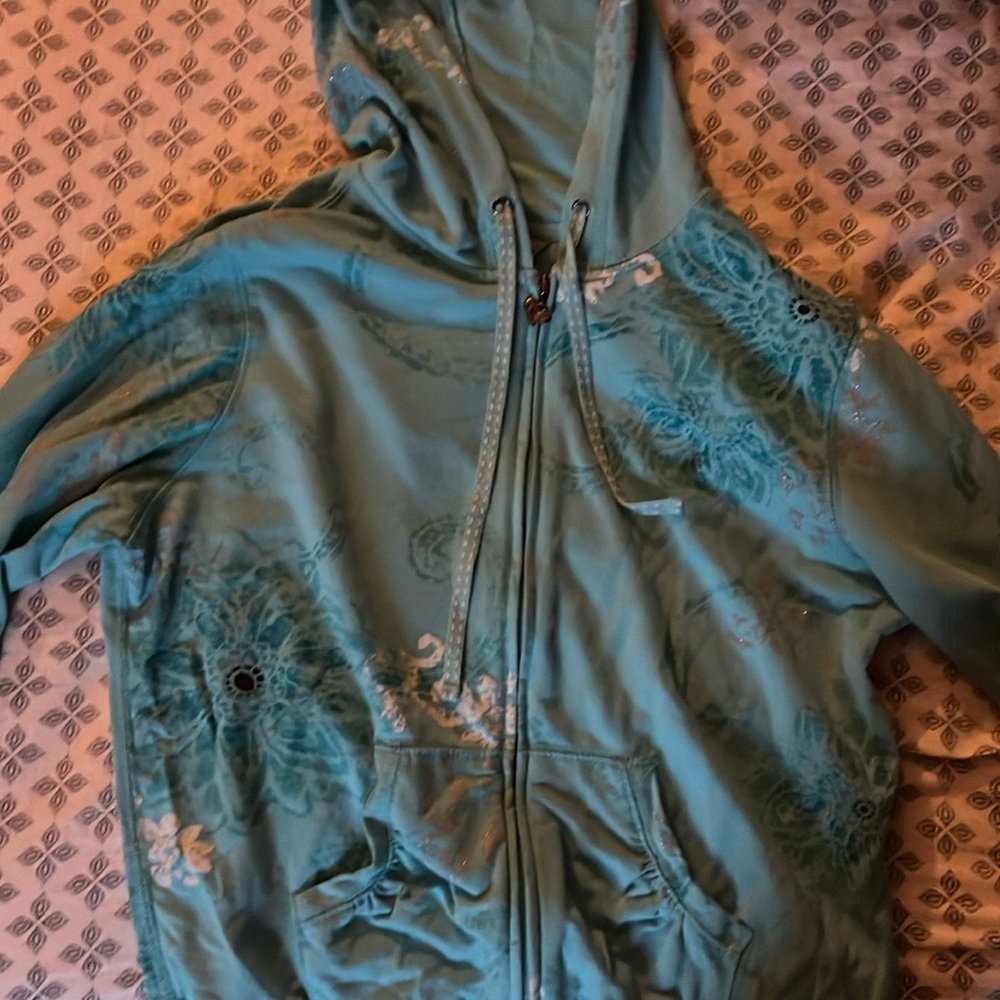 Christopher & Banks Y2k Blue Graphic Zip-Up Hoodie Discontinued